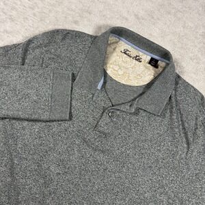 Tasso Elba Polo Shirt Mens L Grey Long Sleeve Cotton Textured Knit Paisley Trim